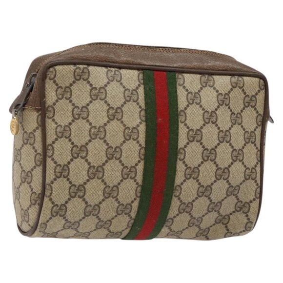 GUCCI GG Supreme Web Sherry Line Clutch Bag PVC Beige Red 89 01 012 Auth ki5874 - Picture 1 of 16